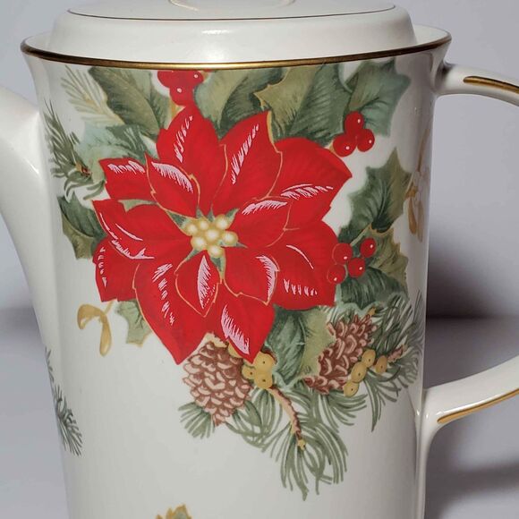 Mikasa Holiday Bloom Coffee Pot Poinsettia Christmas Winter - Picture 2 of 10